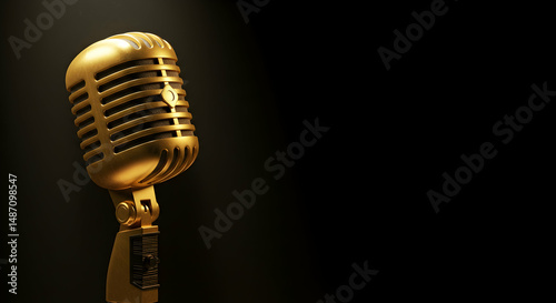 microphone,  retro microphone,  vintage microphone, Golden Retro Microphone on Black Background