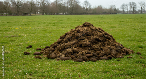 cow dung,  manure,  pile, Pile of Cow Dung in a Green Pasture