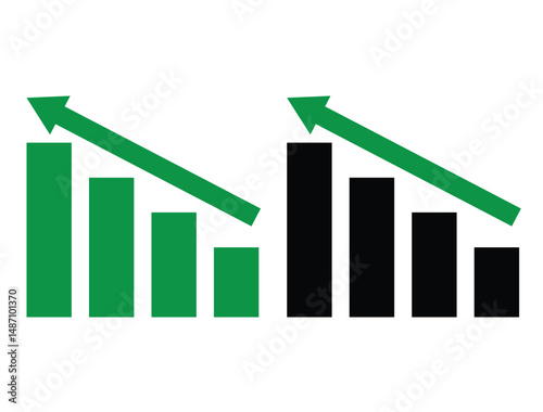 Set of growth graph vector icons. Increase chart icon set. Growth icons set. Increase profit.  Profit growth icons.  Diagram of increasing vector illustrator. 