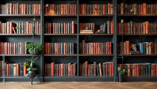 Stylish modern bookcase, books neatly arranged, arrangement, home