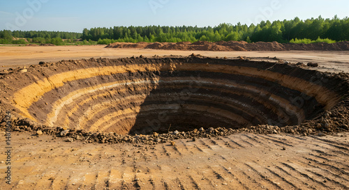 excavation,  pit,  hole, Excavated Pit Showing Layers of Soil and Earth