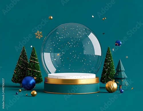 Elegant Christmas Display Gold, Green, Blue Festive Scene photo