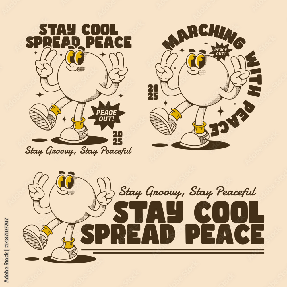 Fototapeta premium Three Peaceful Character Designs with Retro Positive Vibes