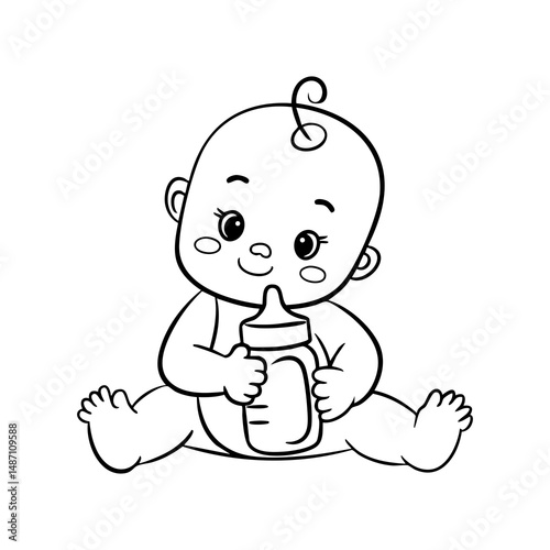 Baby illustration with bottle outline drawing for coloring pages and educational resources for kids art 100 silhouette