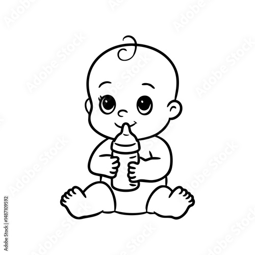 Baby illustration cute baby drinking from bottle baby vector art baby drawing baby outline baby clip art image silhouette