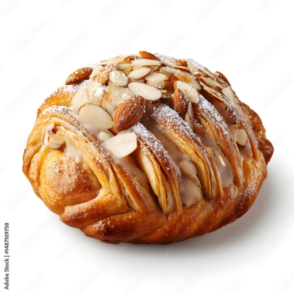 Fototapeta premium Isolated Almond Pastry with Apple Slice on White Background