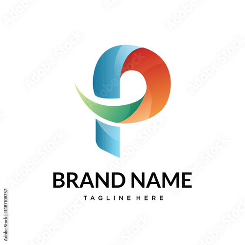 p abstract gradient typography letter logo design