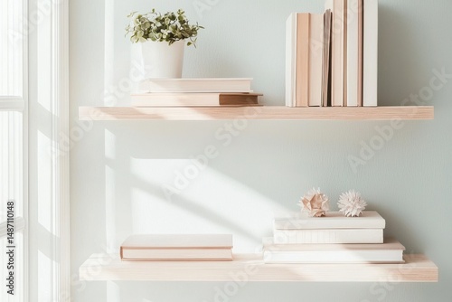 Wallpaper Mural Serene Minimalist Home Office Backdrop Featuring Stylish Shelves, Books, And A Plant, Enhancing Focus In Virtual Meetings Torontodigital.ca