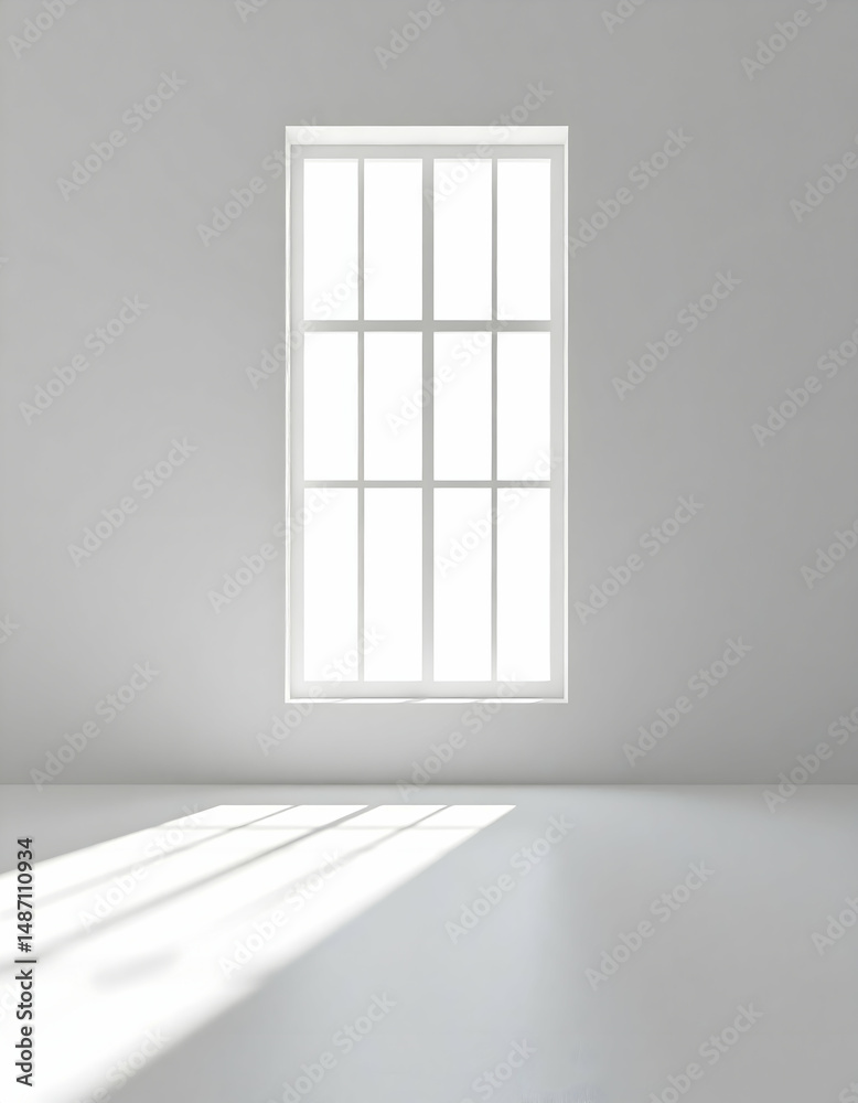 Bright Sunlight Streaming Through a White Window in a Minimalist Room Bright Sunlight Streaming Through a White Window in a Minimalist Room