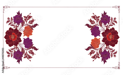 Ornate Floral Border Design with Symmetrical Blooms