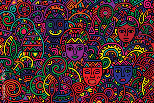 Enjoy a dynamic, colorful vector background with detailed ethnic doodles, great for creative branding, event graphics, or handcrafted visual compositions.


