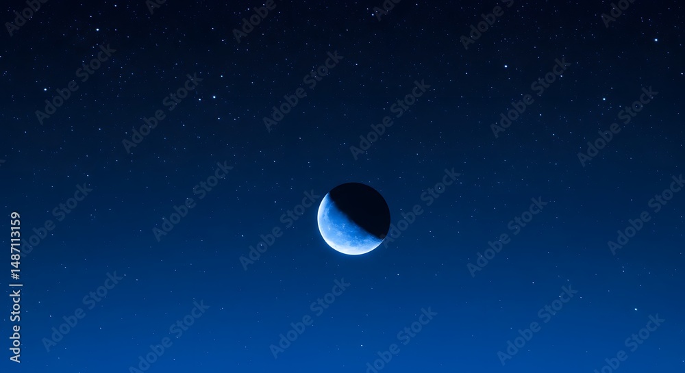 Naklejka premium Crescent Moon and Stars in Night Sky