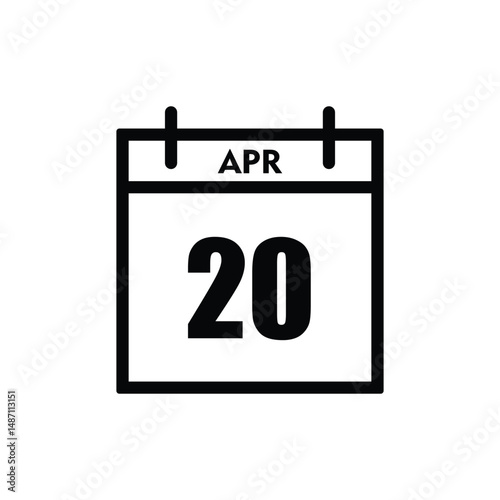 calender icon, 20 april icon with white background
