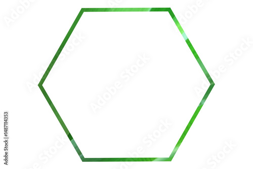 Minimal green hexagon frame with tropical leaf texture forming a geometric border symbolizing eco design, clean energy, and nature on a transparent background. Esg smart farming element