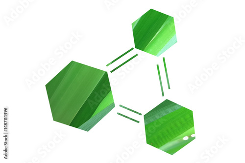 Abstract green hexagon shapes with vibrant leaf texture connected by lines symbolizing eco design, clean energy, and sustainable concepts on transparent background. Esg smart farming element