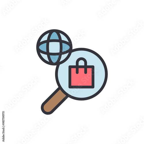 Global Online Shopping Concept With Magnifying Glass And World Icon