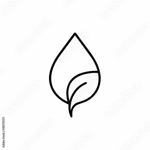 Simple drop of water merging with a leaf outline at the bottom. Clean, elegant lines