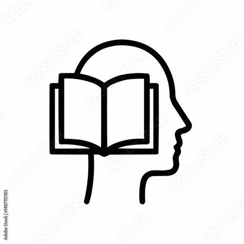 Simple face silhouette with an open book — knowledge integration.