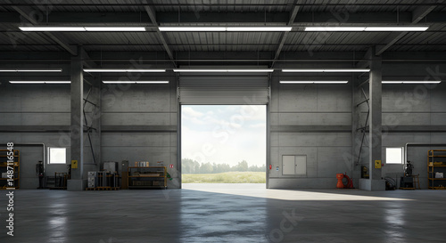 warehouse,  industrial,  building, Open Warehouse Door to Sunny Landscape