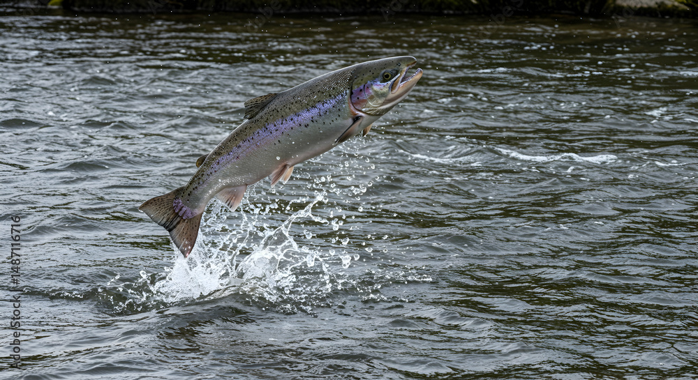 Fototapeta premium rainbow trout, trout, fish, Rainbow Trout Leaping in River