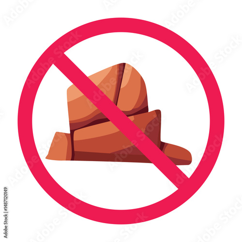 674.epsForbidden desert rock vector illustration. Desert rock with a red prohibition sign, symbolizing a forbidden or restricted area. Perfect for use in warning signs, restricted area indicators
