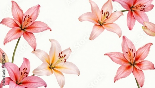 Delicate watercolor lilies in soft pastel hues, repeating pattern , green, elegant, watercolor
