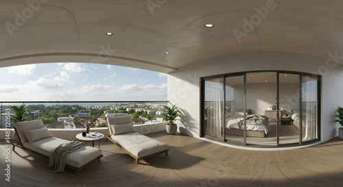 apartment balcony,  city view,  cityscape, Luxury Apartment Balcony with City View and Bedroom Access