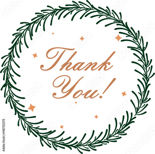 Thank You note text with rosemary leaves wreath.