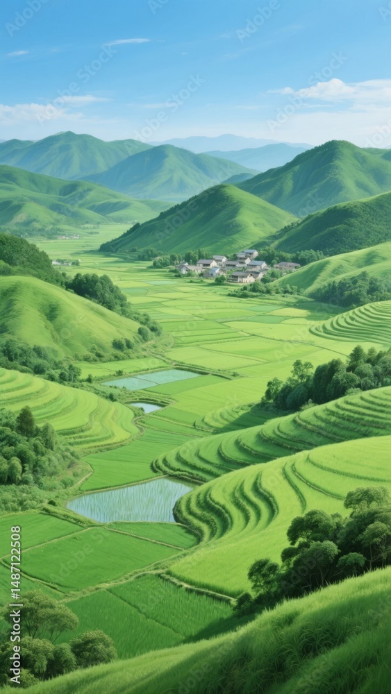 Lush Green Terraced Fields and Rolling Hills Lush Green Terraced Fields and Rolling Hills