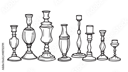 Metal Candle Holder line art showing vintage minimalist candle design