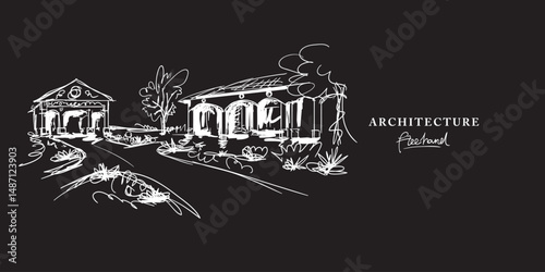 фотографія Architecture freehand drawing, Sketch Hand drawn Drawing design.