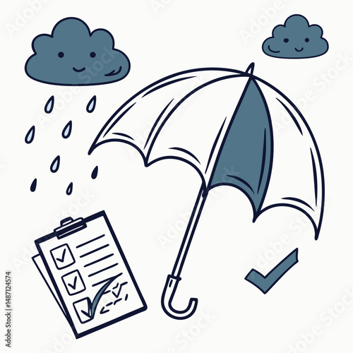 Rain & Insurance Protection Icon Set – Weather Safety, Risk Management, and Property Coverage Vectors