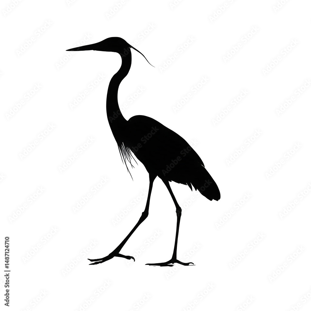 Fototapeta premium Silhouette of a heron standing isolated on a white background