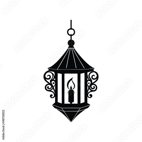 Silhouette illustration of a traditional lantern with a lit candle depicting warmth and light