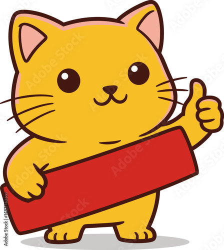 Adorable Cartoon Cat Holding Blank Sign Perfect for Your Next Project