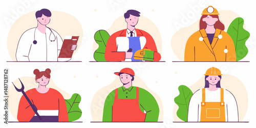 Cartoon illustration set of a fun woman and other people with shopping bags in the mall