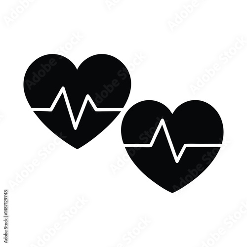 Black hearts with ekg lines symbolic of health medicine and cardiovascular diagnostics