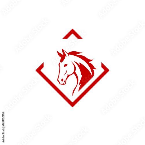 Red horse head logo inside a diamond shape on a transparent background