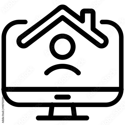 Remote Work Line Icons . Freelancer Work from Home, Video Call, Online Meeting, Teleconference Vector Set