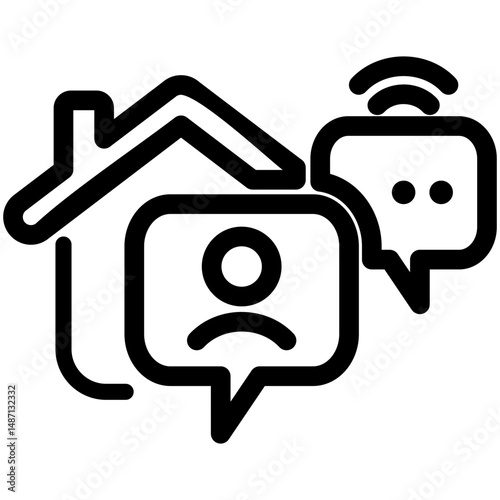 Remote Work Line Icons . Freelancer Work from Home, Video Call, Online Meeting, Teleconference Vector Set