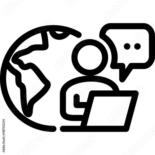 Remote Work Line Icons . Freelancer Work from Home, Video Call, Online Meeting, Teleconference Vector Set