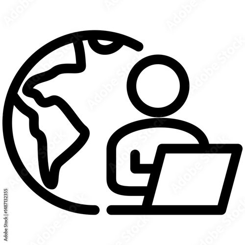 Remote Work Line Icons . Freelancer Work from Home, Video Call, Online Meeting, Teleconference Vector Set