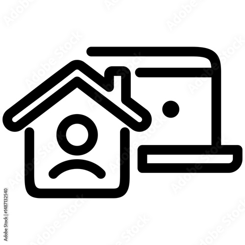 Remote Work Line Icons . Freelancer Work from Home, Video Call, Online Meeting, Teleconference Vector Set