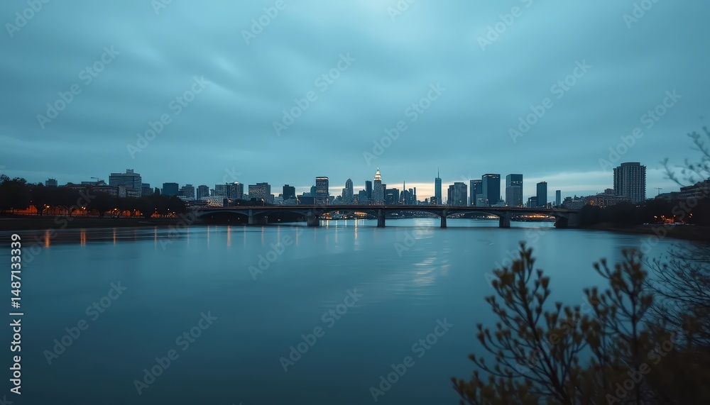 Naklejka premium a cityscape at dusk