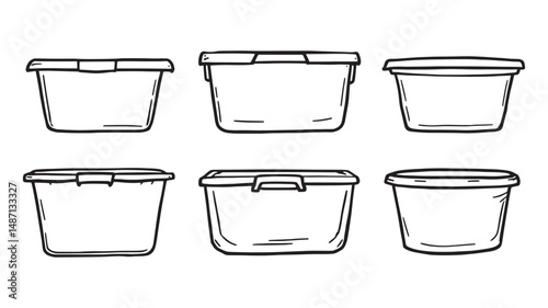 Plastic Storage line art illustration showing organized clean storage solutions