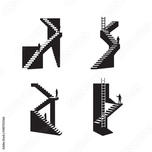 Assorted Stair Silhouettes Collection of Different Stair Styles for Your Creative Needs

