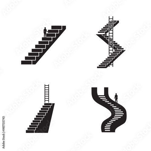 Simple Stair Line Art Basic Stairway Drawings for Technical and Safety Guides
