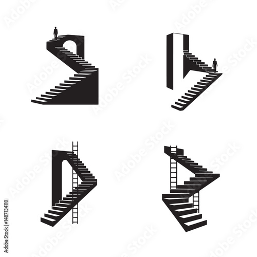 Staircase Silhouettes Set Modern Stair Graphics for Architecture and Interior Design Projects
