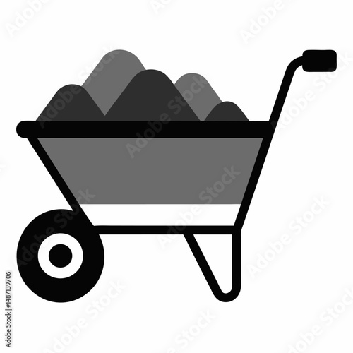 Old wheelbarrow with stone icon vector on white background.
