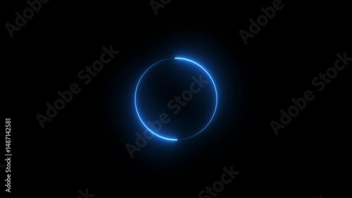 A glowing neon blue circle emits radiant energy in a dark background, creating a futuristic, digital, and minimalist visual often seen in loading or progress animations.